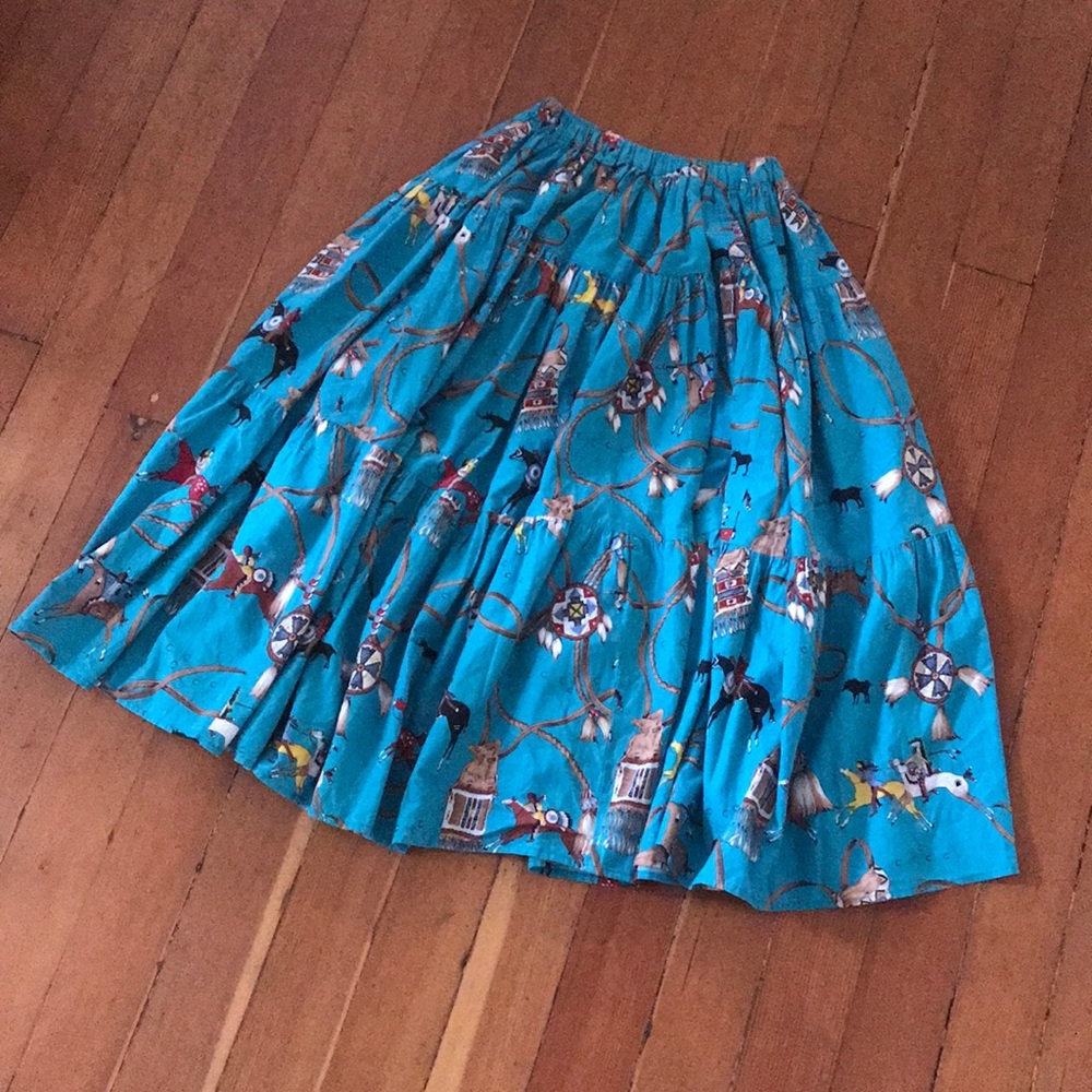 Vintage Women’s Skirt Western Print Turquoise XS